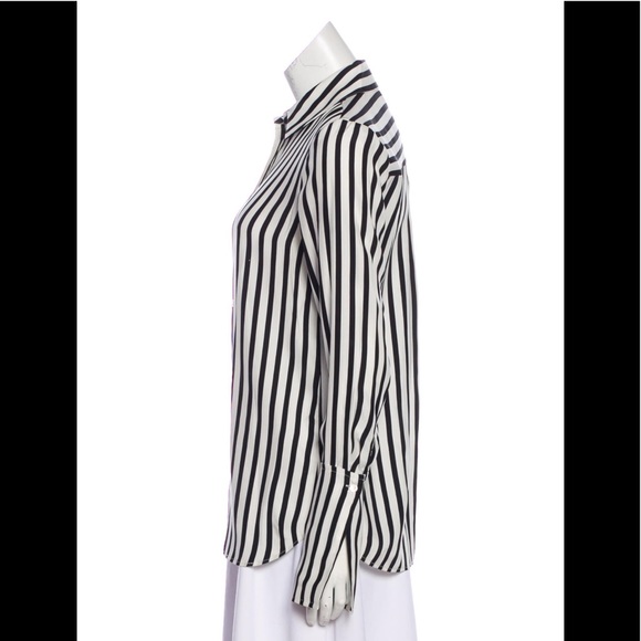 Frame Black White Silk Stripe Blouse Button Top - Picture 2 of 3